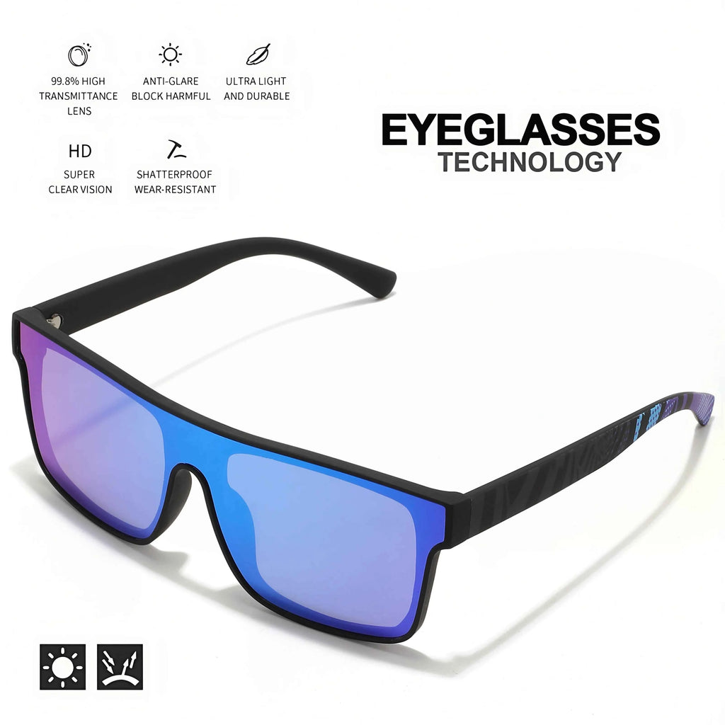 Classic Square Sports Sunglasses - Patterned Temples & UV Protection