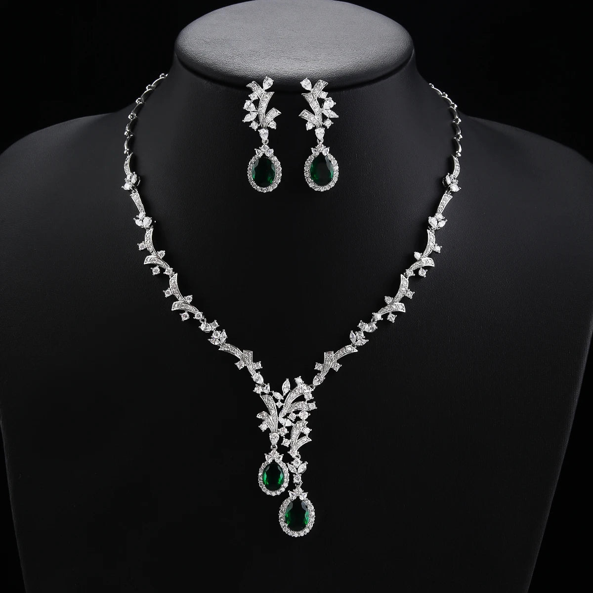 Elegant Zirconia Wedding Jewelry Set - Silver Color