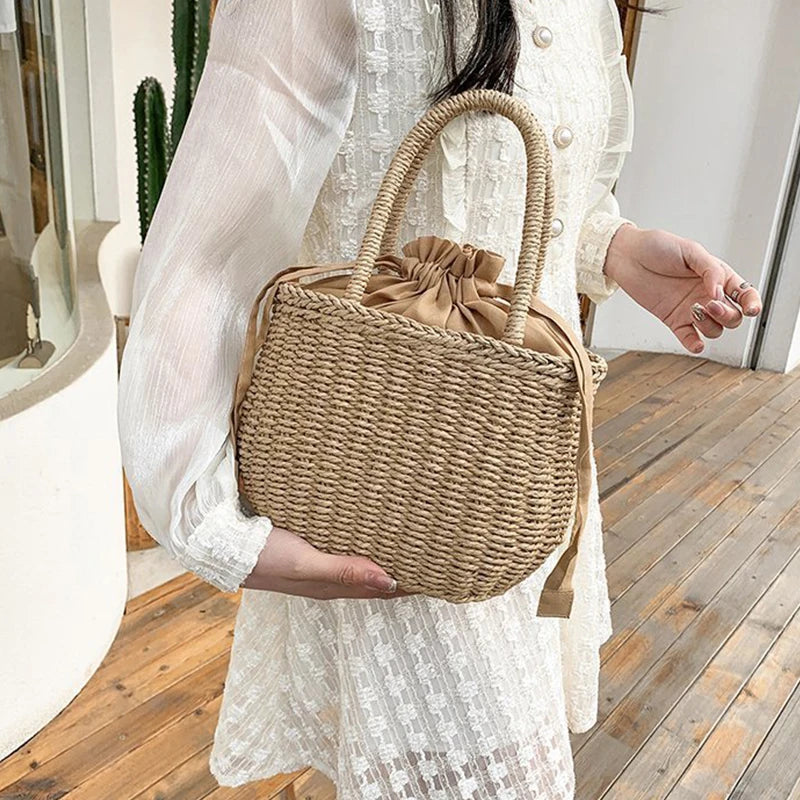 Elegant Straw Clutch - Retro Woven Rattan Bag