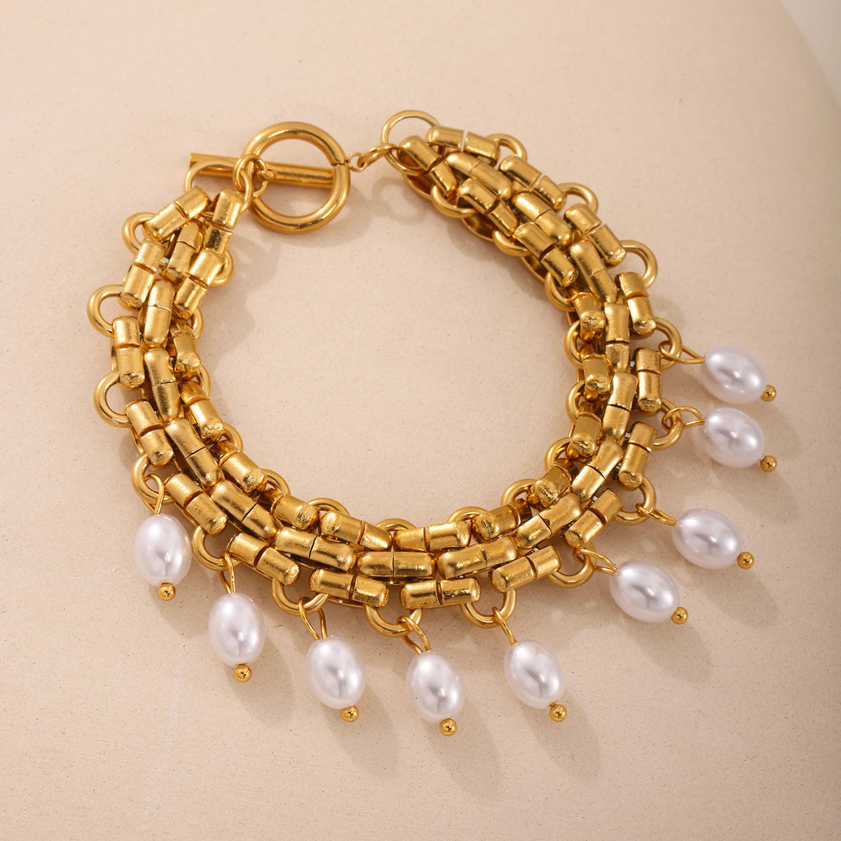Luxury Golden Chunky Chain Necklace & Pearl Set