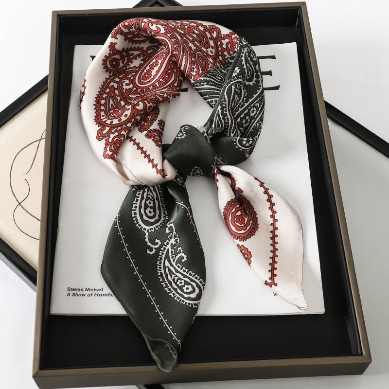 Luxury Silk Scarf - 70x70cm Square Shawl & Headband