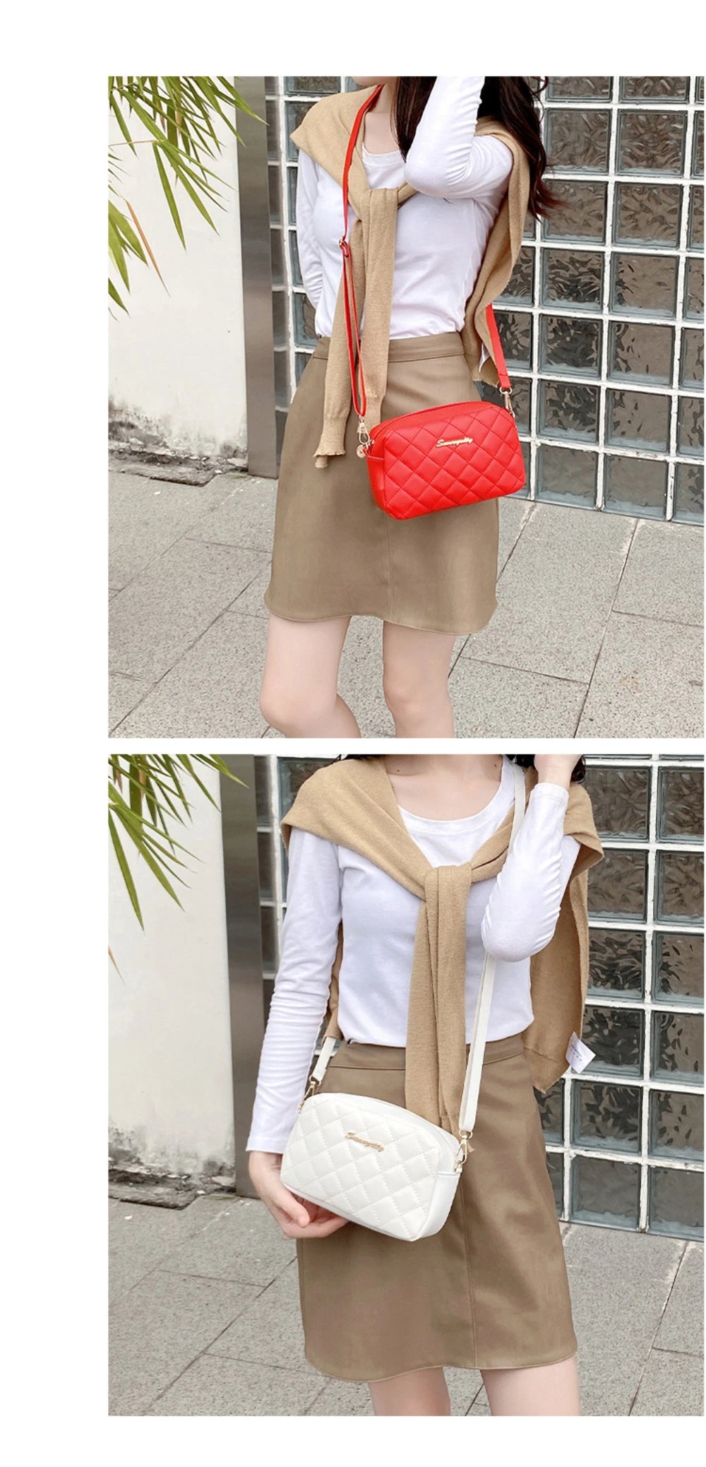 Tassel Embroidery Crossbody Bag - Chic Lingge Plaid Camera Bag with Chain Strap for Women - Tulique