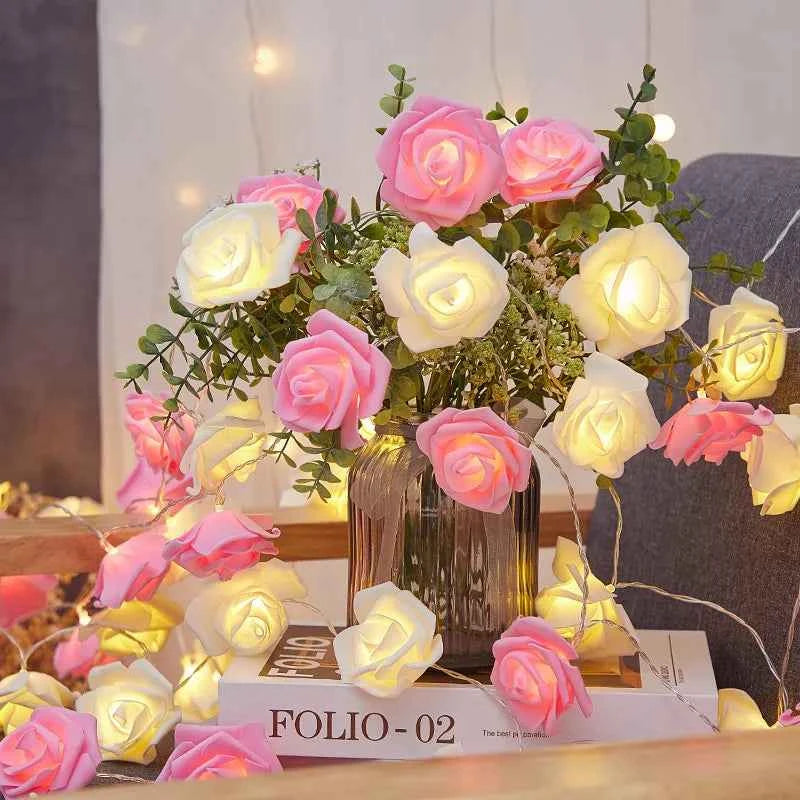 Elegant Rose String Lights - White & Pink