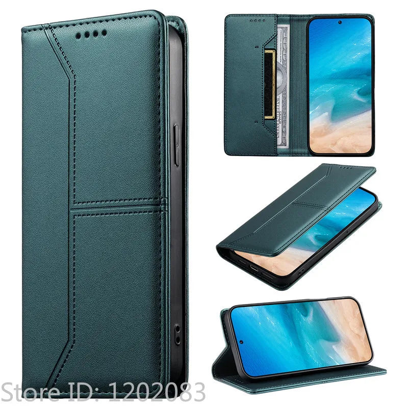 Luxury Magnetic Leather iPhone Case - Wallet Flip Cover