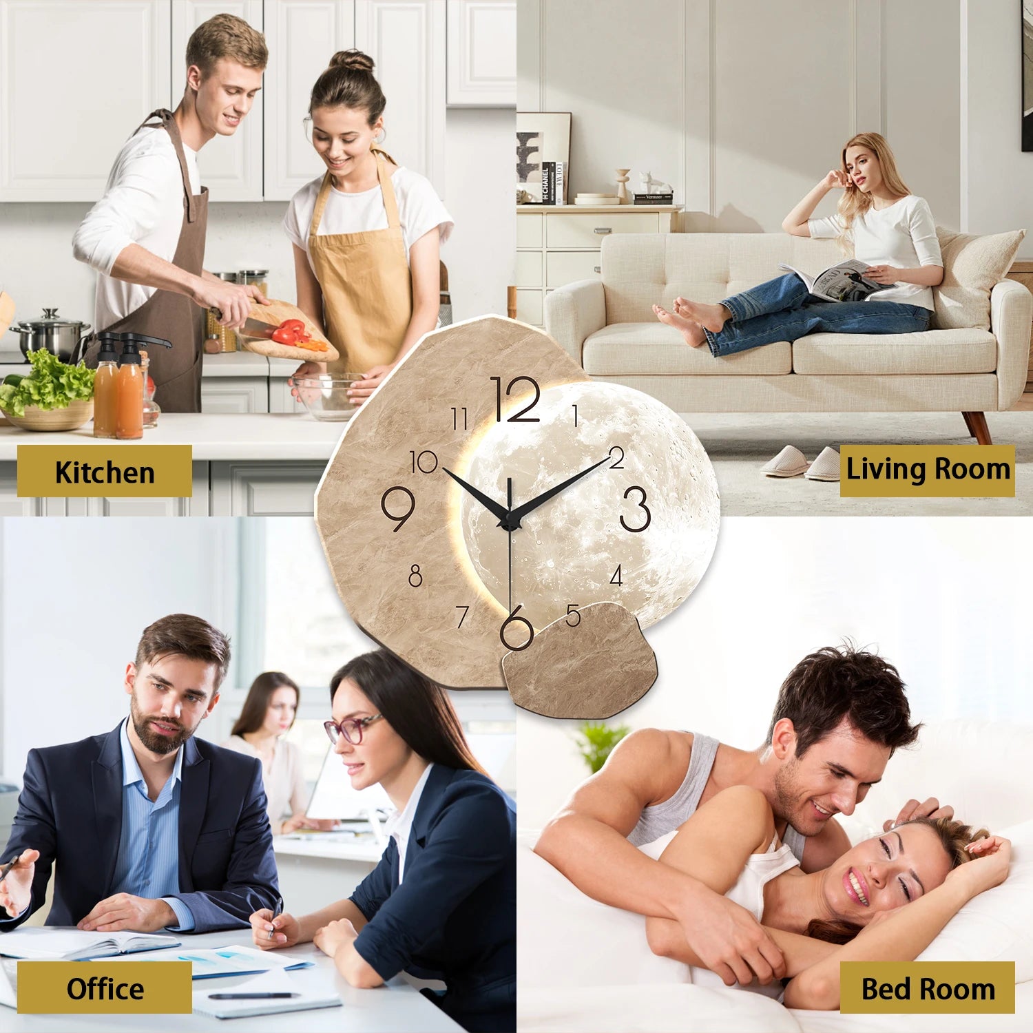 Premium Silent Moon Wall Clock - Modern Wooden Design