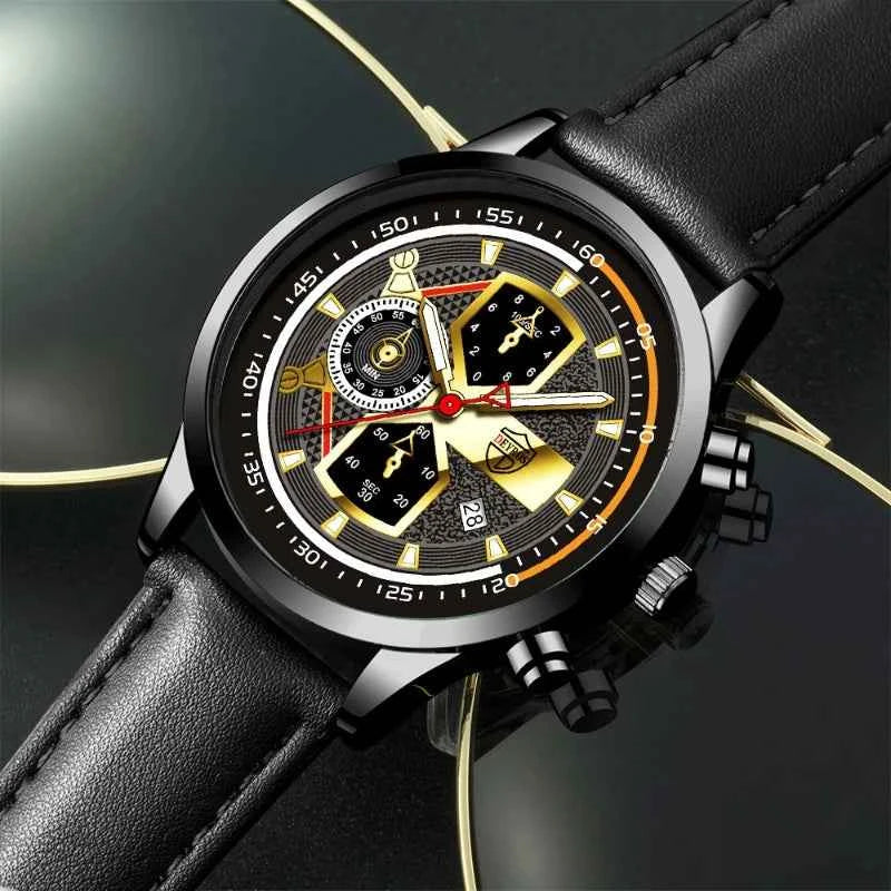 DEYROS Fashion Men's Calendar Watch Men's Business Leather Quartz Watch Men's Casual Watch Black Friday WatchGifts for Dad