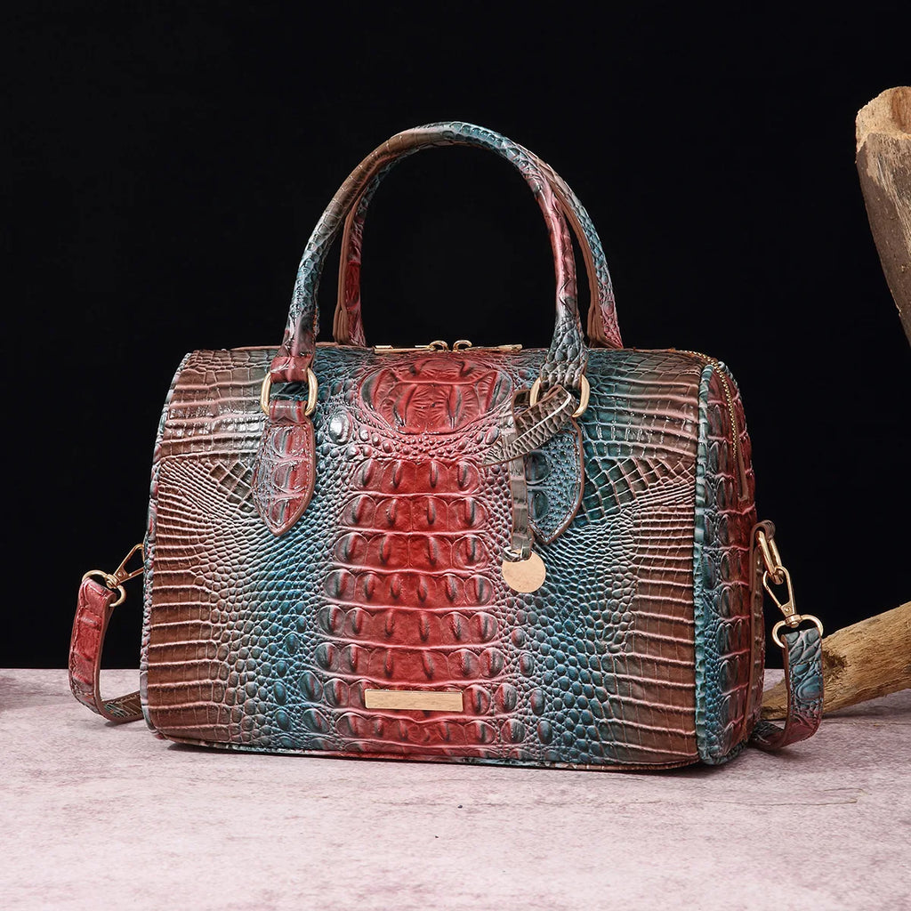 Elegant Crocodile Pattern Boston Bag