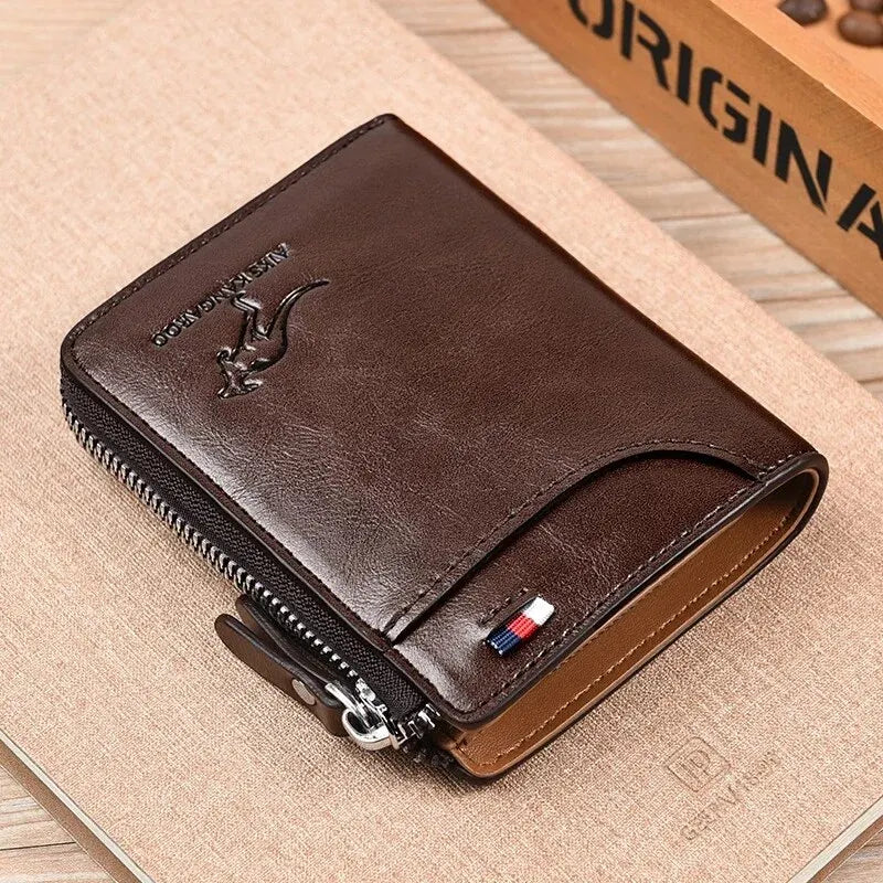 Luxury Men's Leather Business Card Holder & Zipper Purse