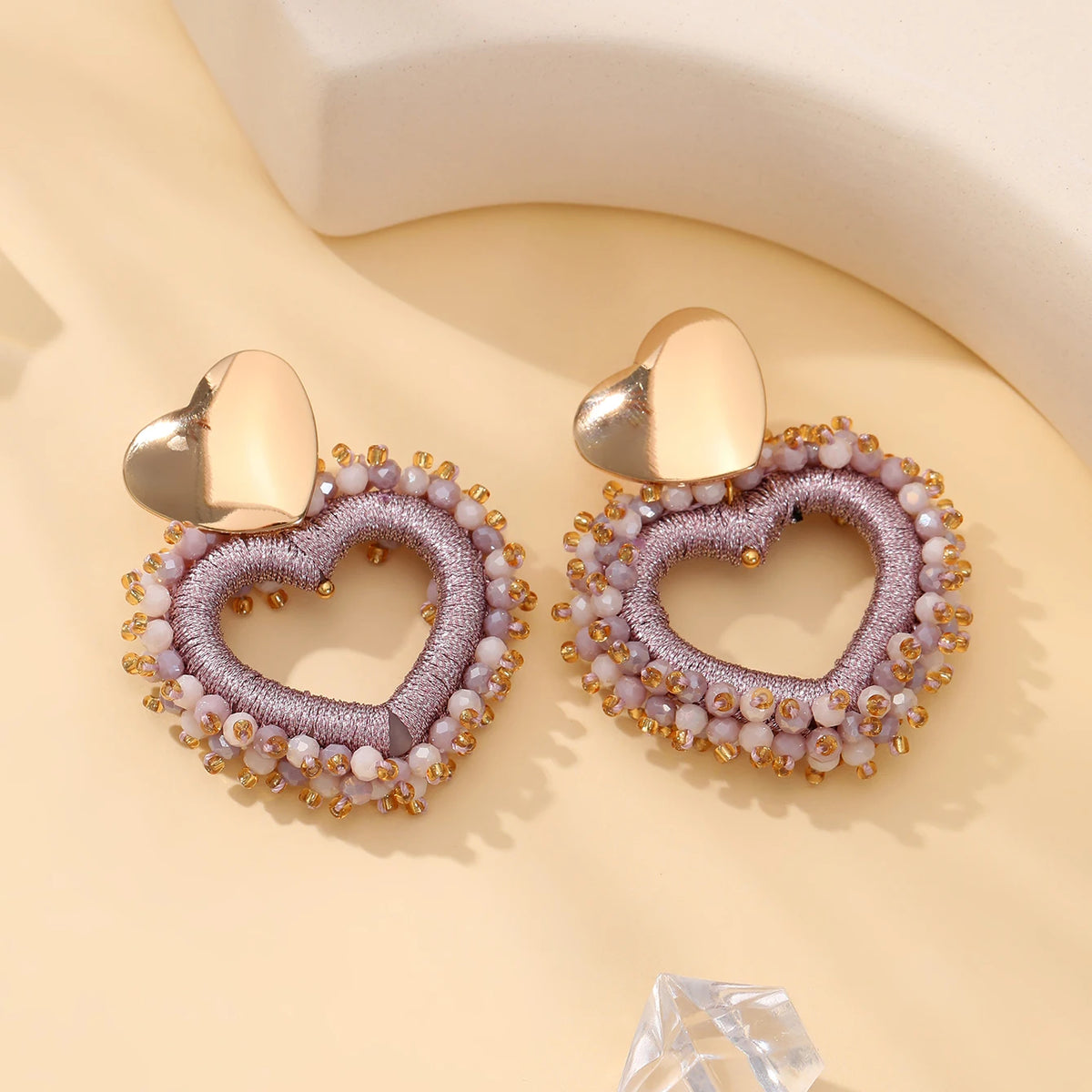 Elegant Heart Shape Drop Earrings - Handmade Crystal Jewelry