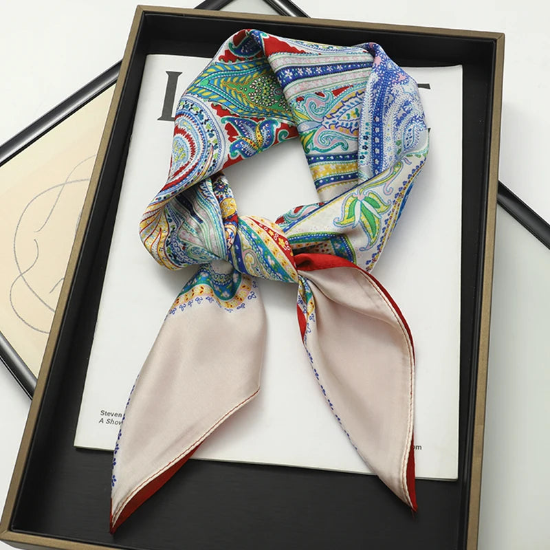 Luxury Silk Square Scarf - Elegant Satin Print Neck Wrap
