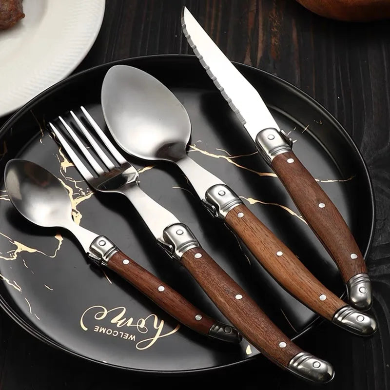 Luxury Laguiole Cutlery Set - Rose Wood Handle Dinnerware