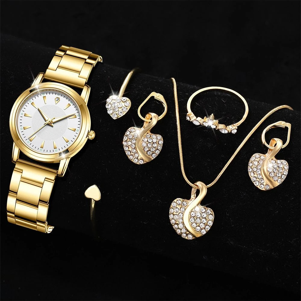 Elegant Women's Quartz Watch & Luxury Jewelry Set