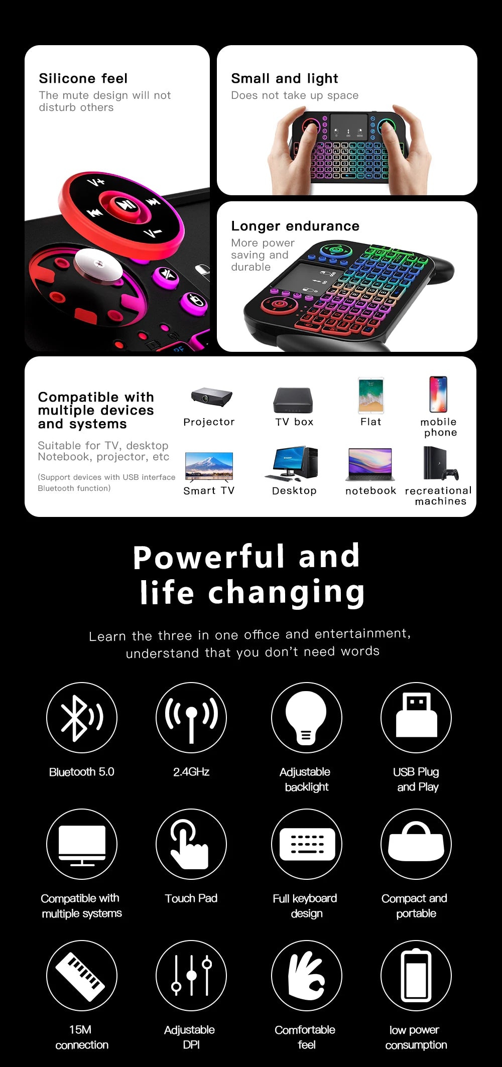 Premium Mini Wireless Keyboard with 7-Color Backlit & Touchpad