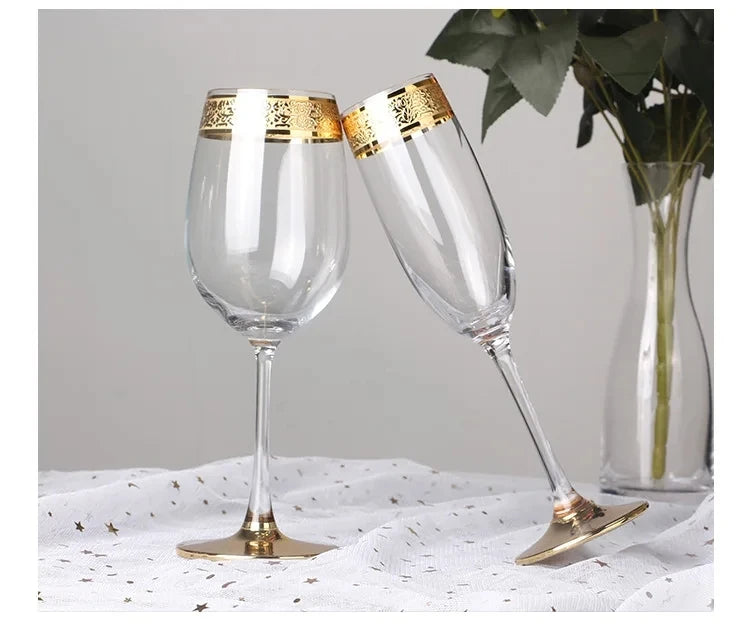 Premium Gold Rim Wine Glass - Elegant Crystal Stemware