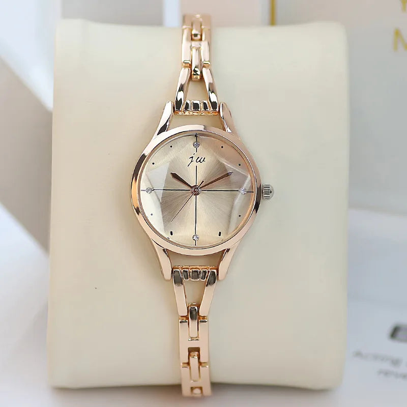 Elegant Ladies Bracelet Watch - Rose gold with rhinestone accents and stainless steel band