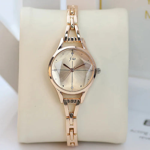 Elegant Ladies Bracelet Watch - Rose gold with rhinestone accents and stainless steel band