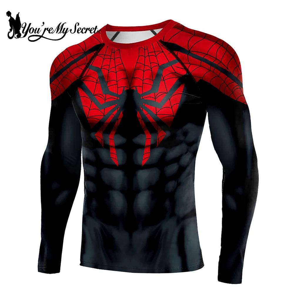 superhero compression shirt - men's spider print long sleeve athletic top in action