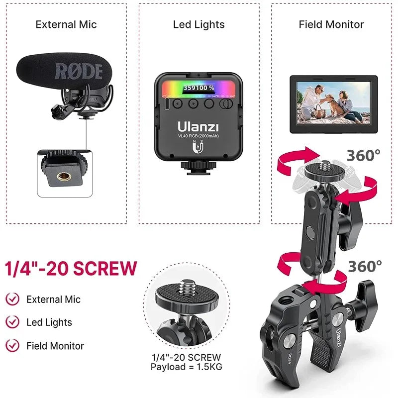 Professional Metal Super Clamp - Secure Camera & Light Mount