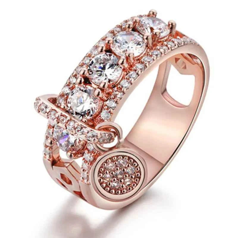 Luxury Crystal Engagement Ring - Vintage Rose Gold Wedding Band