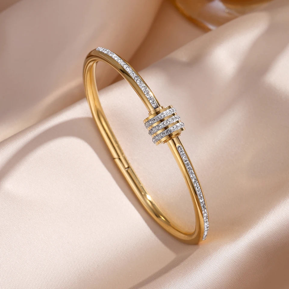 Elegant Stackable Bangles - Sparkling Zirconia Stainless Steel Set