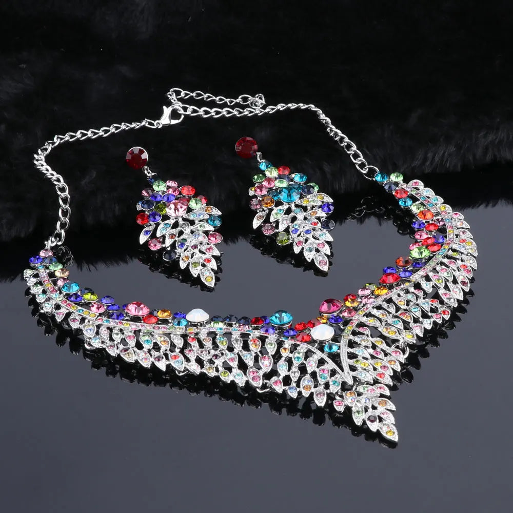 Elegant Crystal Jewelry Set - Rhinestone Necklace & Earrings