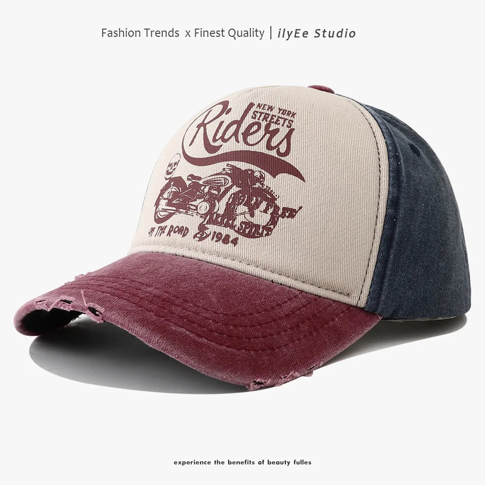 New Washed Cotton Baseball Cap for Women Men Adjustable Snapback Hats Motorcycle Print Hip Hop Dad Hat Men's Summer Cap - Tulique
