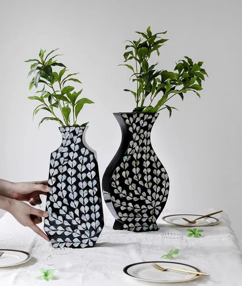 Premium Modern Aesthetic Vase - Hand-Painted Wood Centerpiece