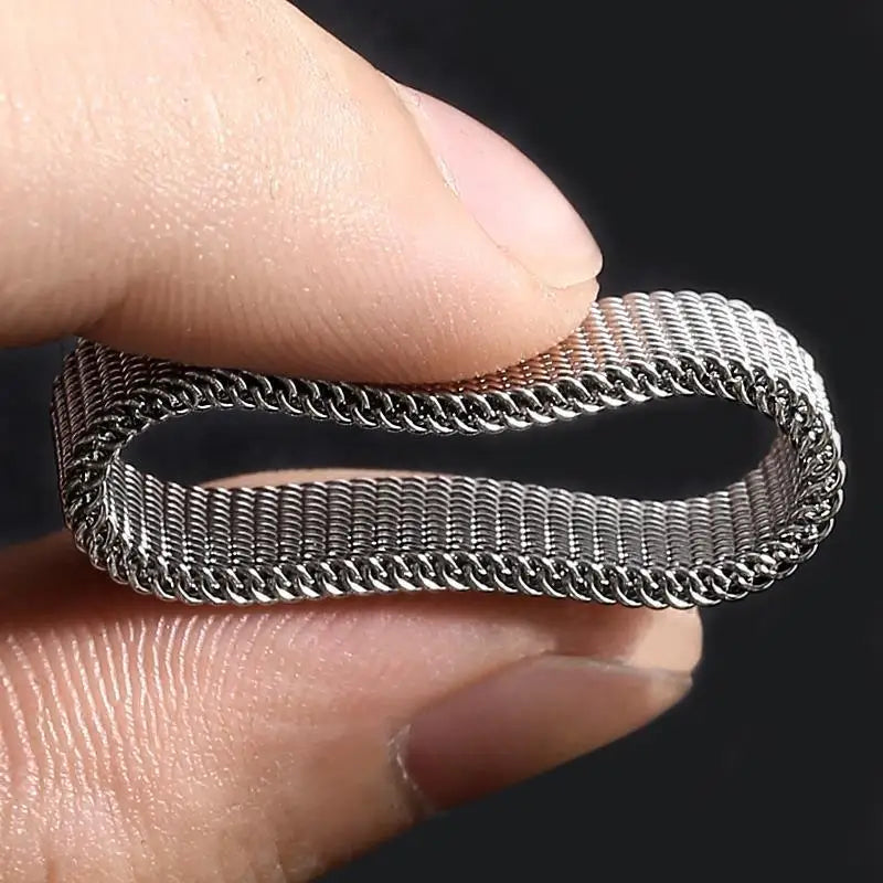 Luxury 8MM Grid Mesh Titanium Steel Ring - Modern Couple Band