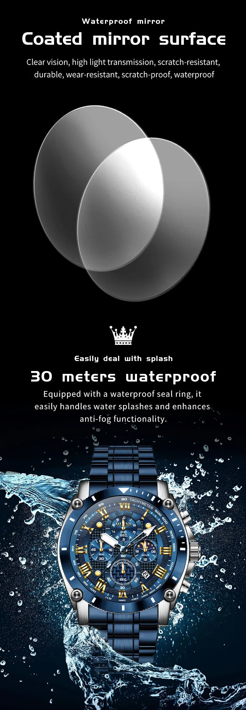 OLEVS Watches Man 3689 Multifunctional Sports Quartz Watch 30m Waterproof Luminous Date Mens Watch Original Business Brand - Tulique