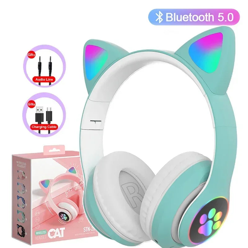 Premium Cat Ear Bluetooth Headphones - LED Stereo & Mic