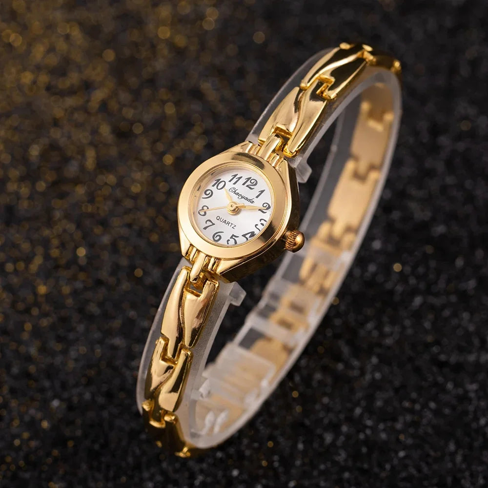 Elegant Gold Plated Ladies Watch - Slim Bracelet Design