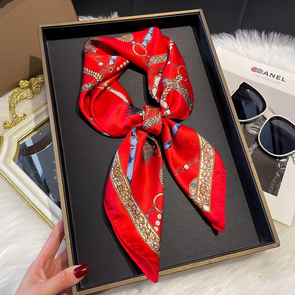 Luxury Silk Scarf - 70x70cm Square Shawl & Headband