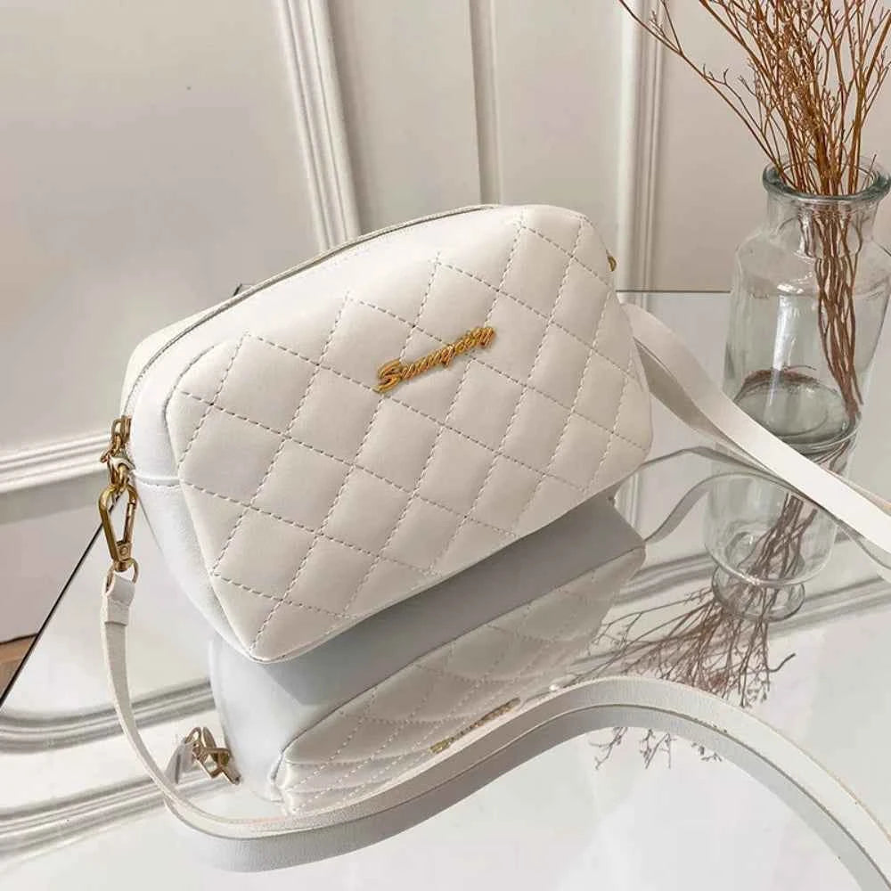 Tassel Embroidery Crossbody Bag - Chic Lingge Plaid Camera Bag with Chain Strap for Women - Tulique