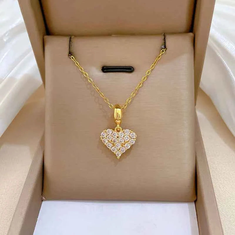 Elegant Titanium Steel Heart Necklace - Gold Fashion Jewelry
