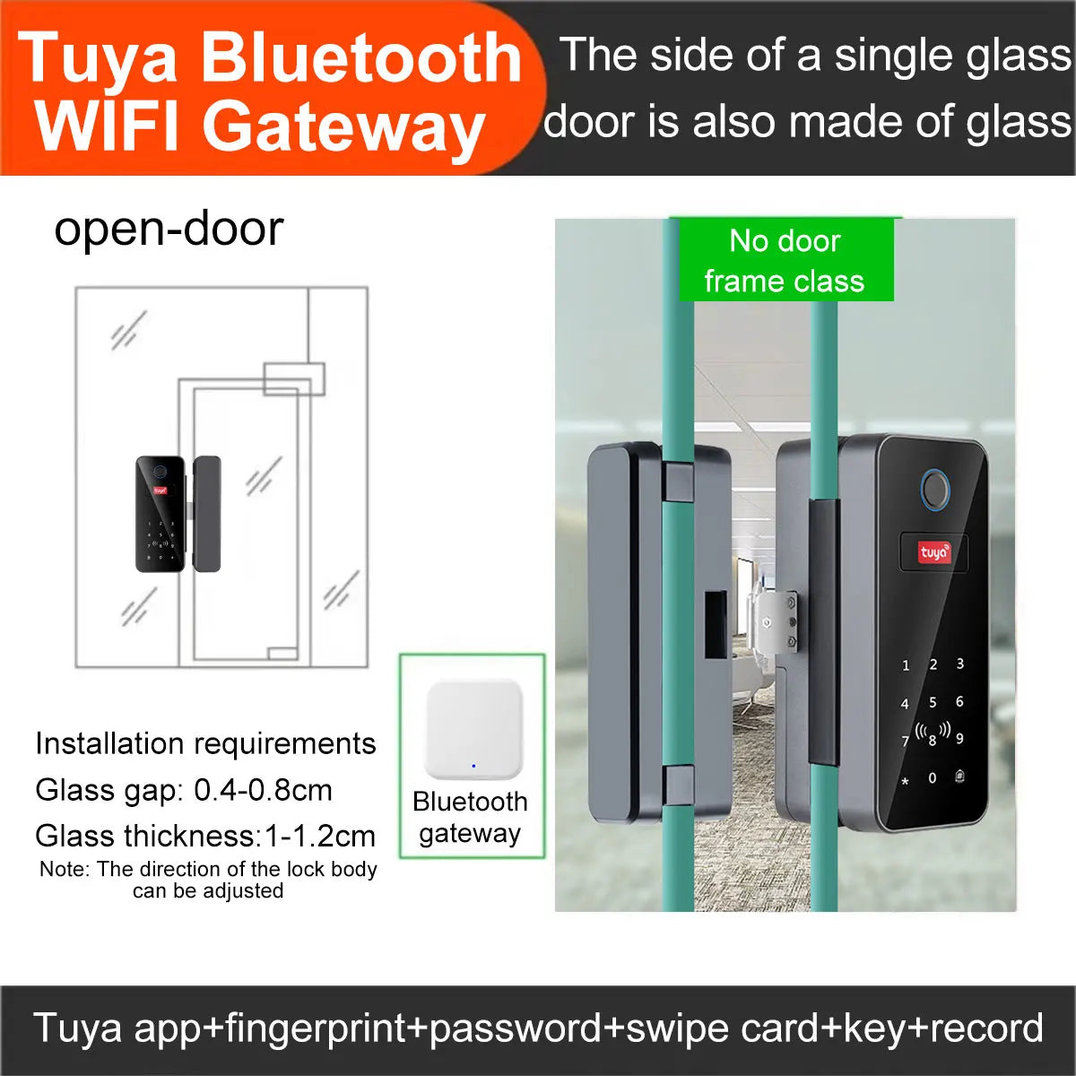 Smart Glass Door Lock - Biometric Fingerprint & Tuya App