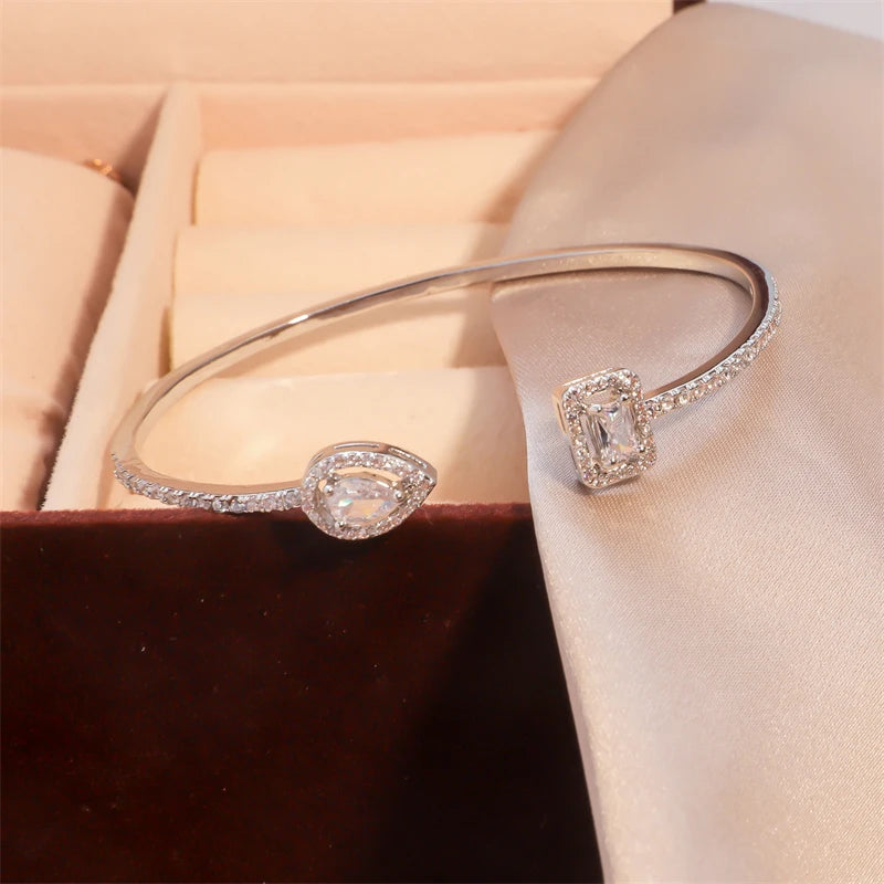 Elegant Gold Cuff Bangle - Cubic Zirconia Bracelets