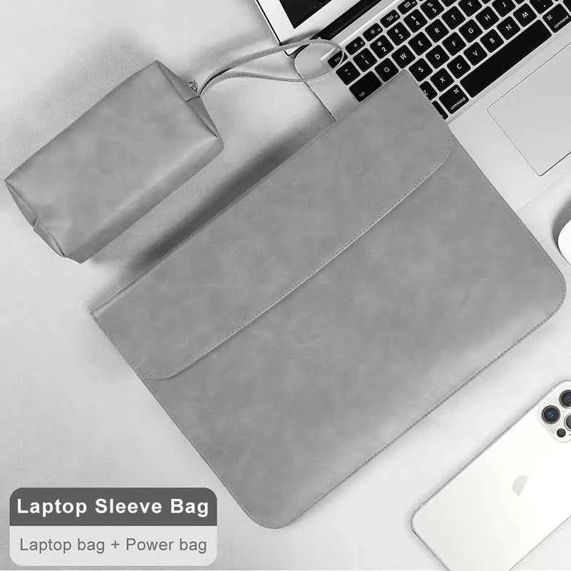 Laptop sleeve case - black sleeve with magnetic flap on desk