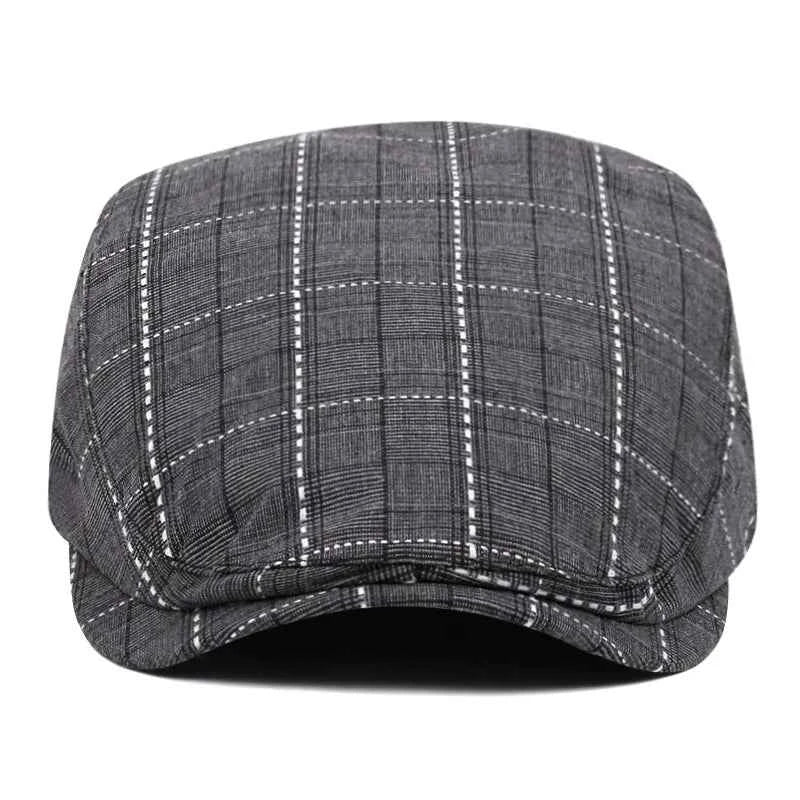 Spring and Summer Thin Breathable Cap Men's British Retro Beret Women's Bud Top Hat Casual Plaid Visors Hat for Dad