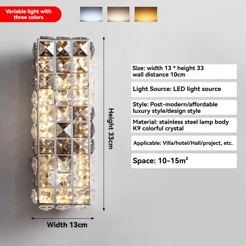 Elegant Crystal Wall Lamp - Dimmable Eye Care Lighting