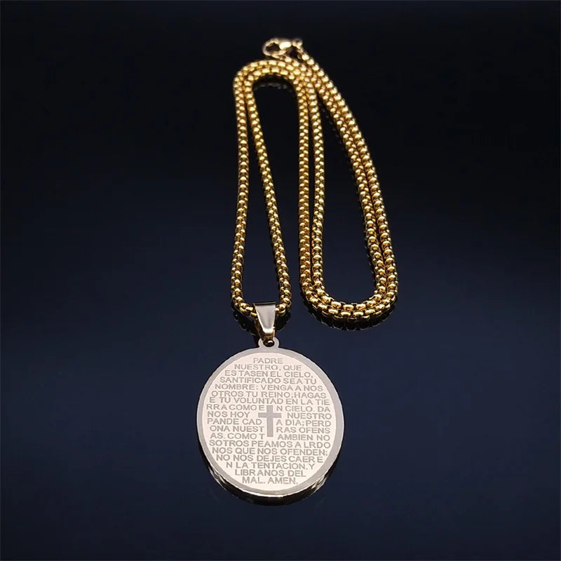 Elegant Bible Verse Cross Necklace - Spanish Lord's Prayer