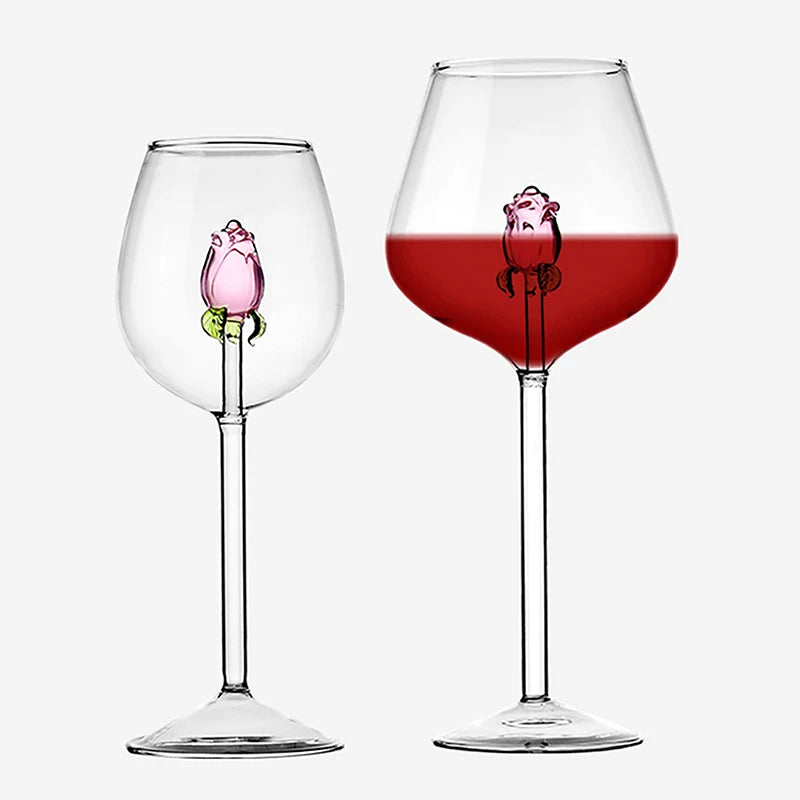 Elegant 3D Rose Wine Glass - Premium Stemware Collection