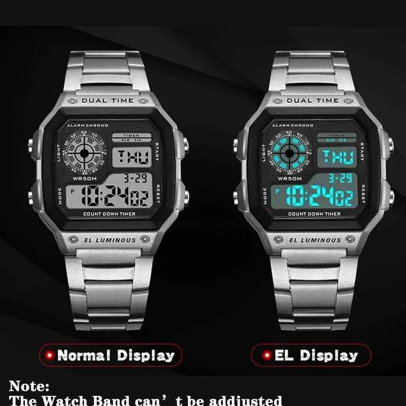 Luxury Men's Digital Watch - Stainless Steel Waterproof LED