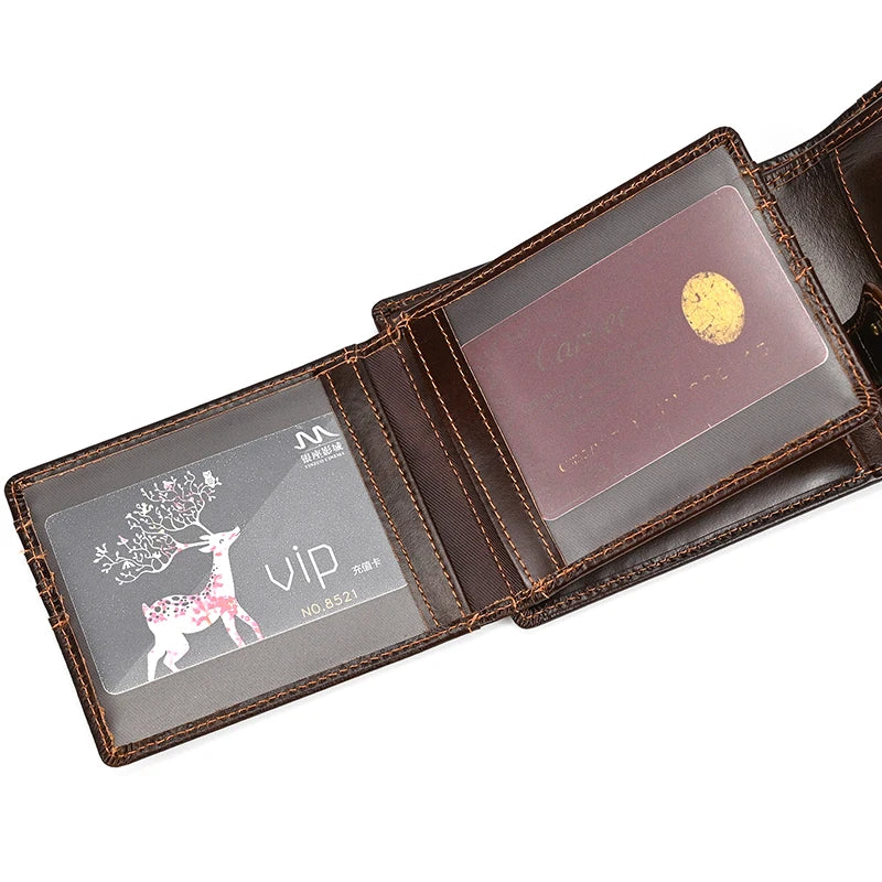 Premium Cow Leather Short Wallet - Unisex Hasp Clutch