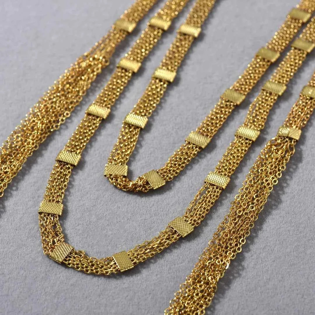 Luxury Golden Zircon Long Fringed Necklace - Italian Niche Design