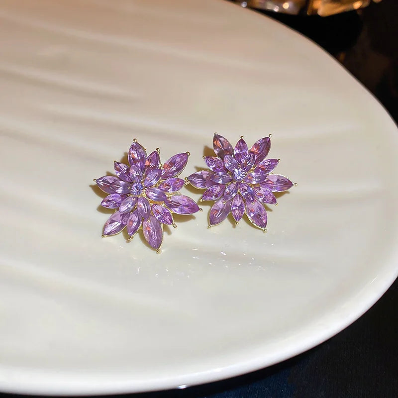 Luxury Crystal Flower Stud Earrings - Elegant Floral Design