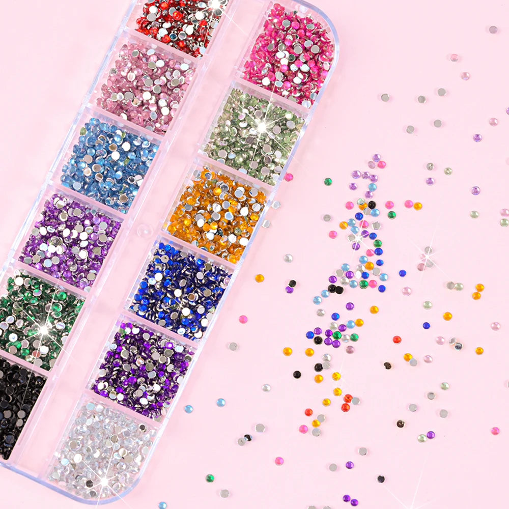 Luxury Christmas Nail Charms - 12 Grids Mixed Red & Green Gems
