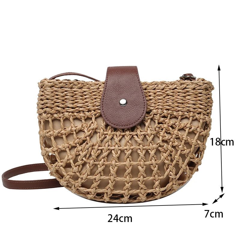 Elegant Straw Semicircle Bag - Chic Summer Crossbody