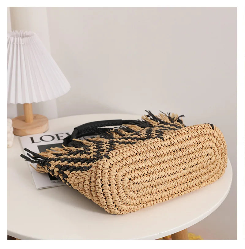 Elegant Straw Beach Tote - Tassel Accent