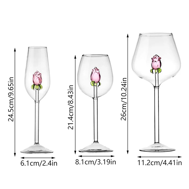 Elegant 3D Rose Wine Glass - Premium Stemware Collection