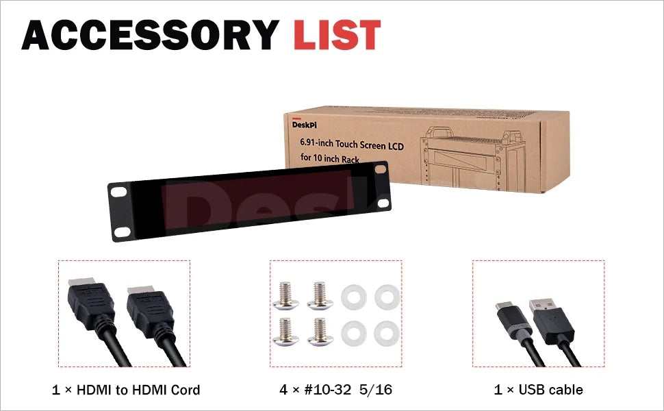 Premium 1U Rackmount Monitor - DeskPi 6.91-inch Touch Screen